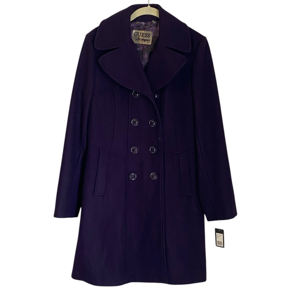 NWT GUESS Wool Purple Pea Coat. Double Breasted. Gorgeous! Sz. L